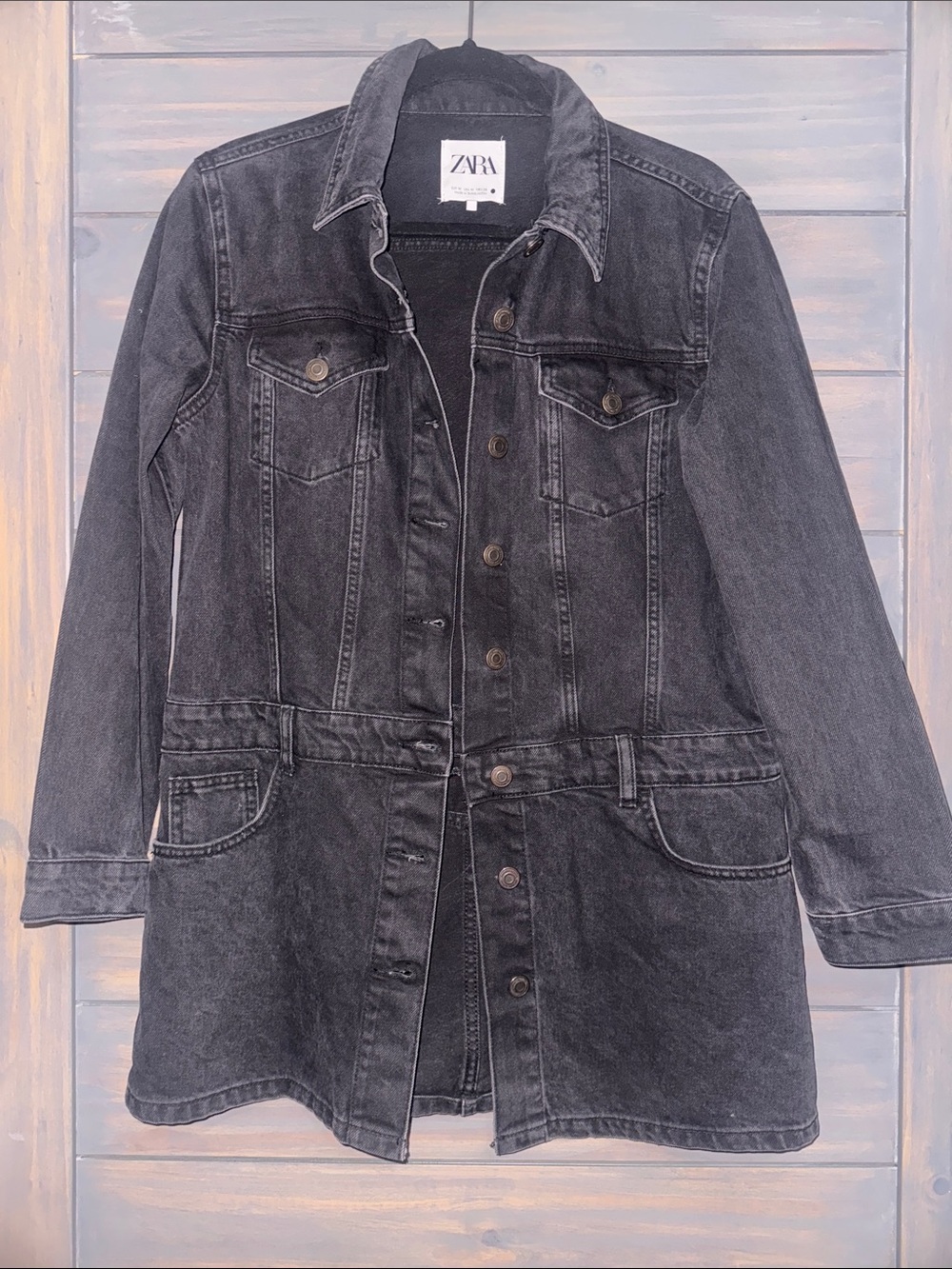 Zara Washed Black Long Denim Jacket/dress